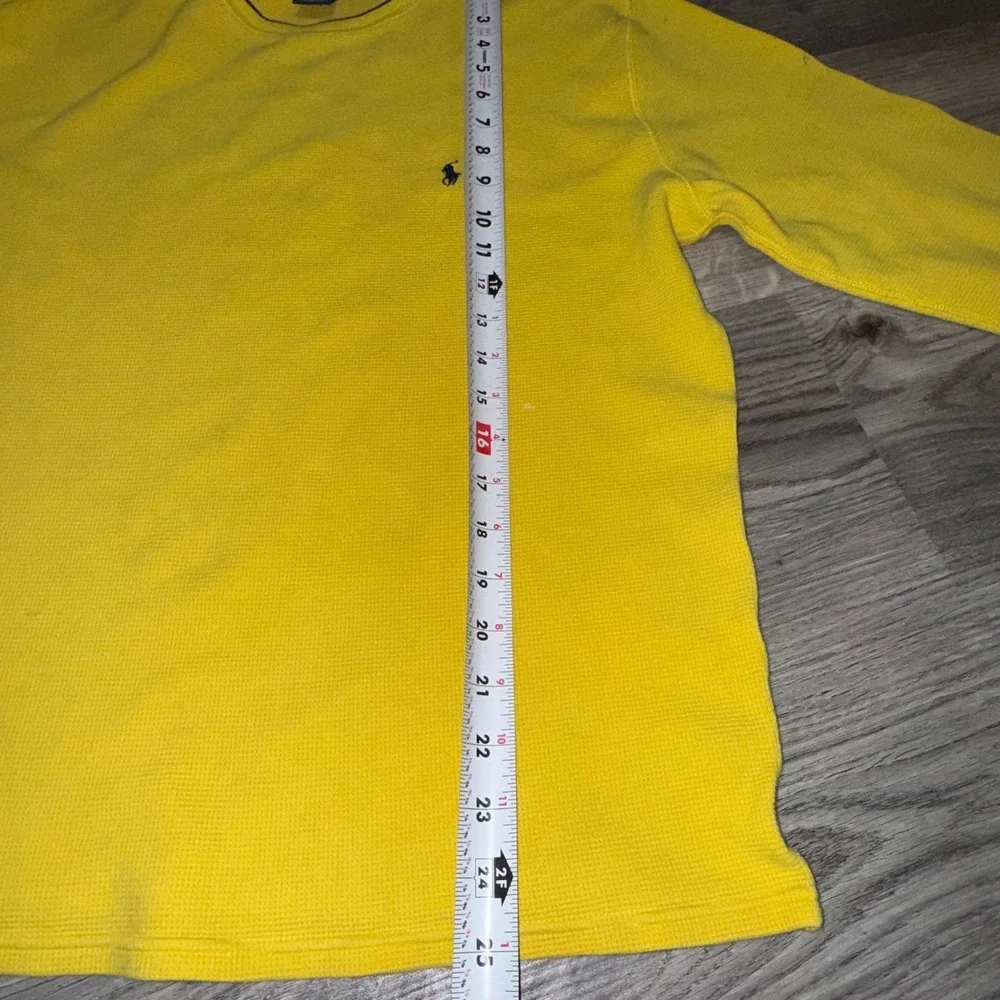Polo Ralph Lauren Mens XL Yellow Waffle Knit Thermal Long Sleeve Shirt Navy Pony - Picture 8 of 9